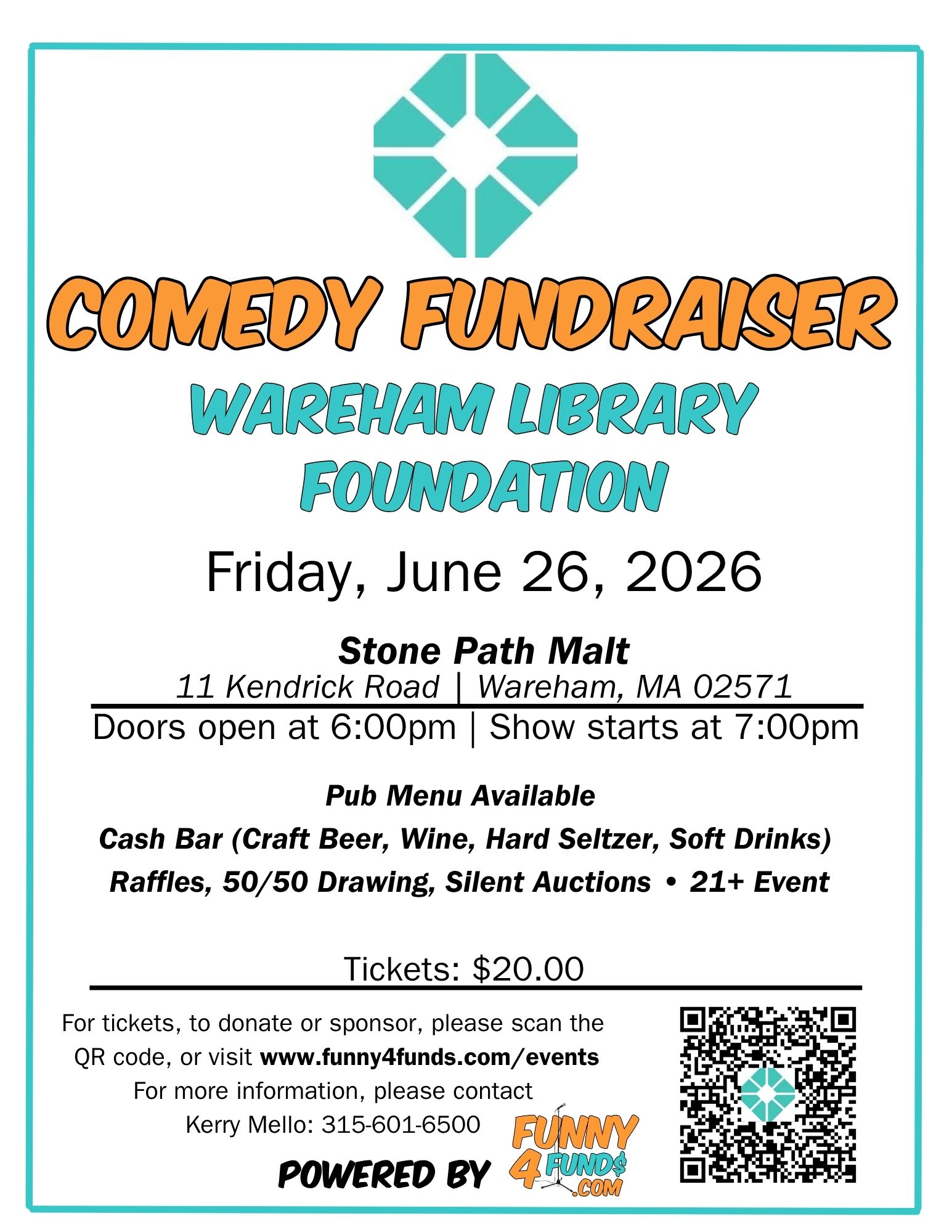 Wareham Library Foundation Comedy Fundraiser Flyer
