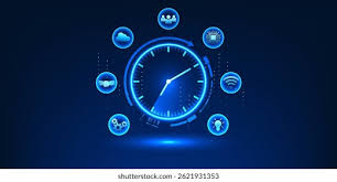 Shutterstock picture of clock with various technology around it.