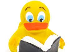 Picture of rubber duck reading a book